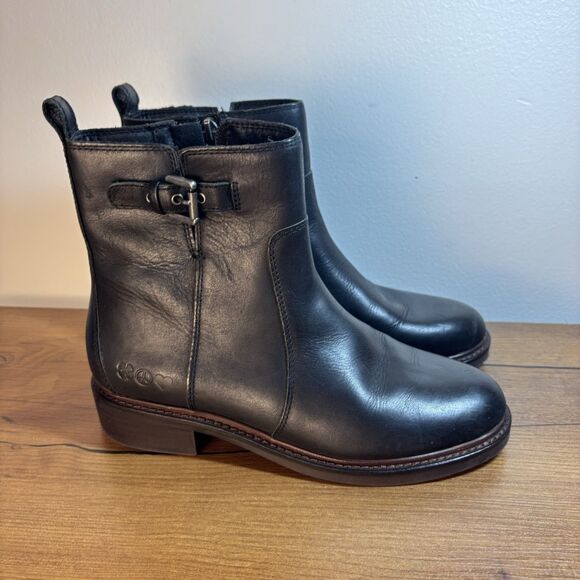 Lucky Brand Womens Quendy Black Leather Round Toe Ankle Booties Size 6 / 36.5 - Picture 1 of 9